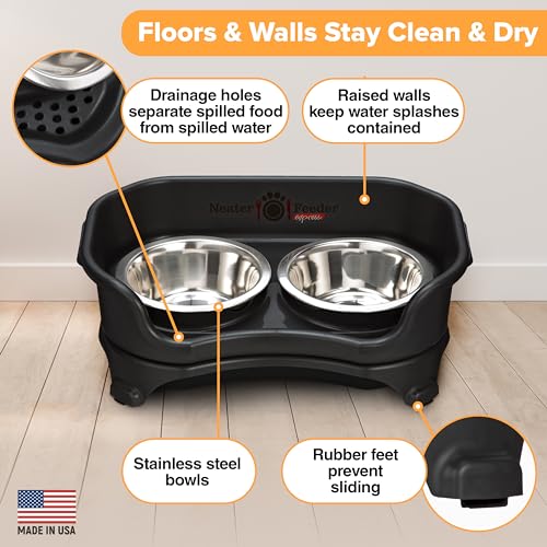 Express Mess Proof Dog Bowls Elevated for Small Breeds Under 15 Lb (Small w/ Standard Bowls / Midnight Black)