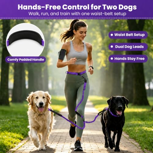 Hands Free Double Dog Leash (Purple)