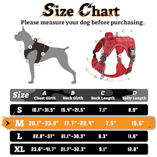 Tactical Dog Harness Medium Sized (M(chest:20.1"-33.9",neck:17.7"-22.3",back:7.5") / Red)