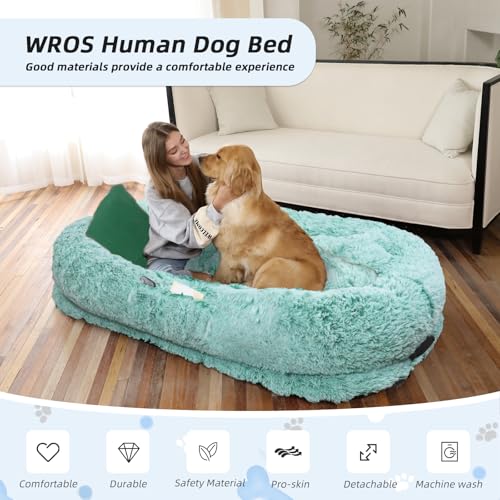 Human Dog Bed for Adult (71.0"L x 45.0"W x 12.0"Th / GreenWhite)