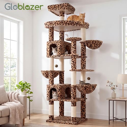 82in Leopard Extra Large Cat Tree for Indoor Large Cats (82inch / Leopard Print)
