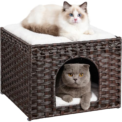 Handwoven Rattan Cat House (Brown)