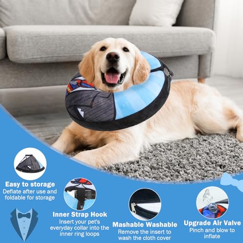 Dog Cone Alternative After Surgery Donut Collar (Black Suit / S(Neck 11"-13"))