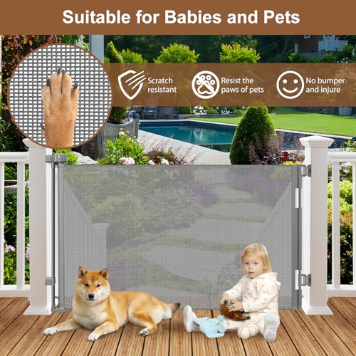 Weatherproof Outdoor Retractable Dog Gate for Deck (Gray / 35" X 55")