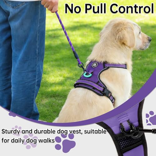 Reflective Dog Harness for Large Dogs (Purple / Large)