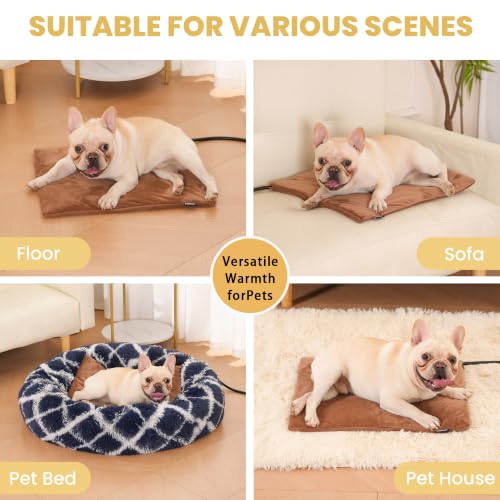 Pet Heating Pad for Cats Dogs Indoor & Sheltered Outdoor Waterproof Heated Cat Bed Heated Dog Bed Chew Resistant Cord Constant Temperature Electric Warming (Brown / Medium: 20" x 16" x 1.3")