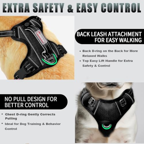 Dog Harness for Small Sized Dog No Pull Dog Vest ID Tag Pocket (Black / X-Small)