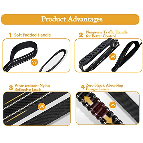 Heavy Duty Bungee Dog Leash with Locking Carabiner for Large Dogs (Black)