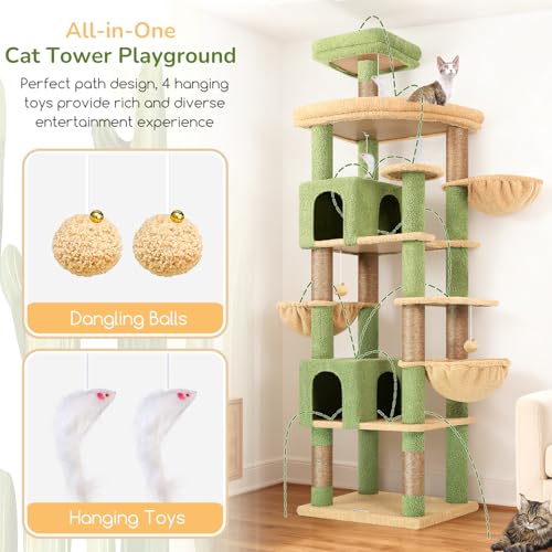 82in Cactus Extra Large Cat Tree for Indoor Cat Large Adult (82inch / Cactus Green)