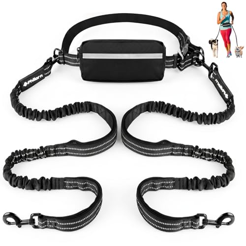 Hands Free Dog Leash for 2 Dogs (Black for 2)