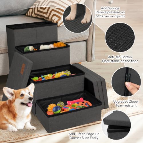 Dog Stairs with Storage (Dark Grey No Condo / 4)