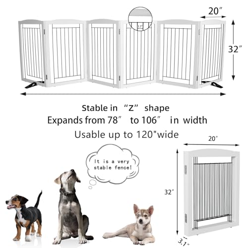 Freestanding Dog Fence Indoor (White / 【6 Panels】120''w x 32''h)