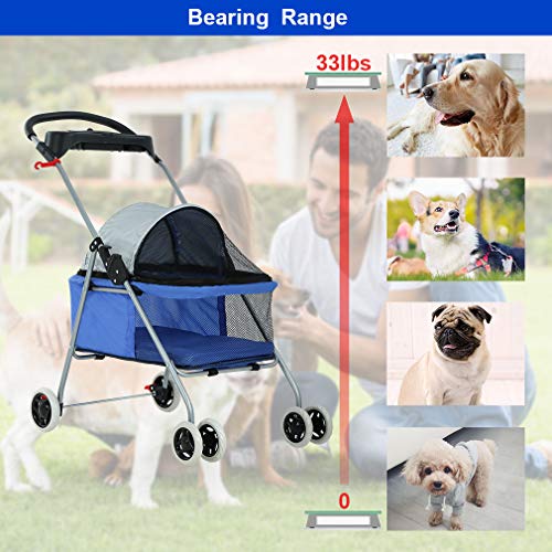 Foldable Pet Stroller for Small (Blue)