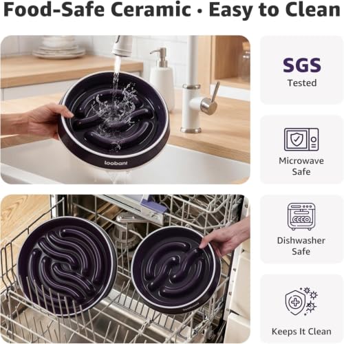 3.5 Cups Ceramic Slow Feeder Dog Bowls Large Dogs with Grip Handles (purple / L (3.5 cups))