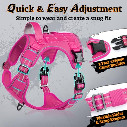 Tactical Dog Harness Medium Sized (M(chest:20.1"-33.9",neck:17.7"-22.3",back:7.5") / Rose Red)