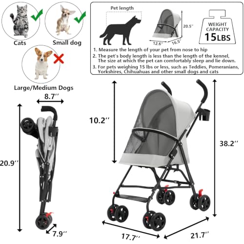 Cat Stroller Foldable Lightweight for Small Dogs Cats 0 (Gray)