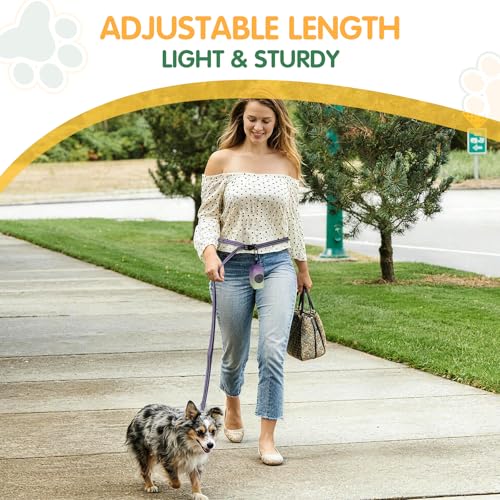 Hands Free Dog Leash with Poop Bag Holder (Deep Purple)