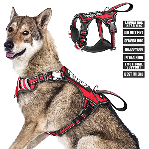 Service Dog Vest No Pull Dog Harness with 7 Dog Patches (X-Large / Red)