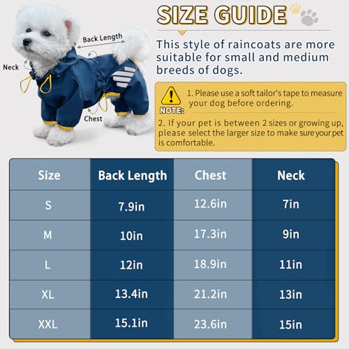 Dog Raincoat Waterproof Dog Rain Jacket with Hood (M(Back Length13.4'') / Blue)