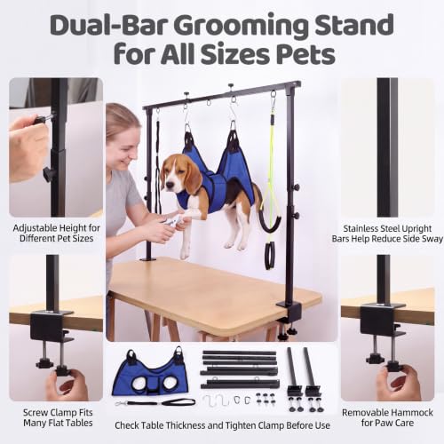 Dog Grooming Arm Double Rod with Hammock (Double pillars)