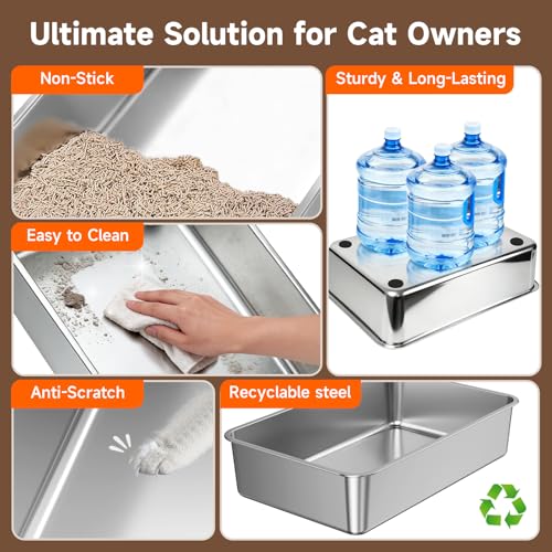 Extra Large Stainless Steel Litter Box with Lid (Black XL)