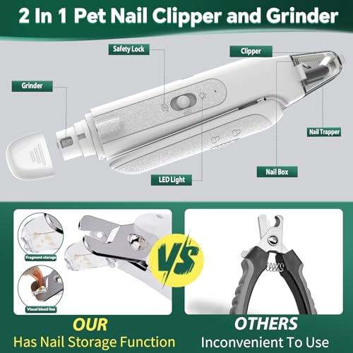 2-in-1 Cat & Dog Nail Clippers with Grinder and Dual LED Lights (White 2)