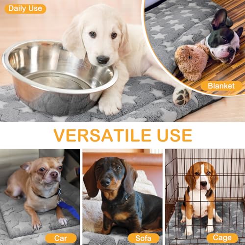 4 Pcs Dog Crate Pads Soft Warm (Rectangular 18 x 24 x 1.6 Inch / Star / Gray)