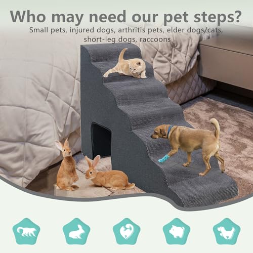 7 Step Dog Stairs for High Beds 30 (Dark Grey 32" H)
