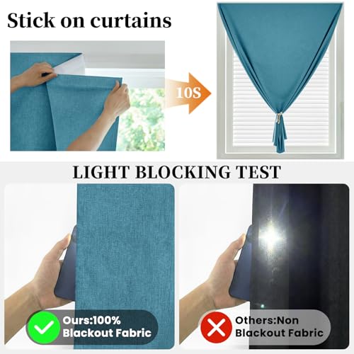 100% Blackout Curtains for Bedroom Stick On Curtains Window Shades Pull Down Blackout Window Cover No Drillng Self Adhesive Curtains No Rod Small Windows (46"W x 72"L (Pack of 1) / Stone Blue)