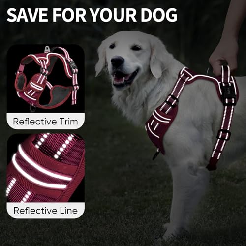 Dog Harness for Large Dogs No Pull Dog Vest Harness for Large Dog with Soft Padded Handle Reflective for Outdoor Training (XL / Burgundy Red)