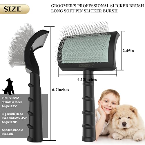 Doodle Brush Poodle Slicker Brush for Grooming Fluff Shedding Easy (black)
