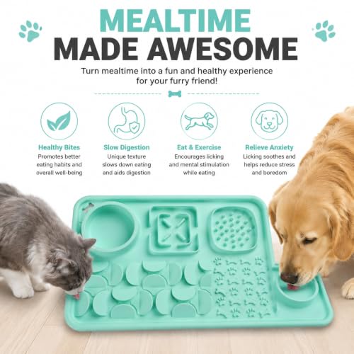 Silicone Dog Slow Feeder Lick Mat with Suction Cups (mint green)