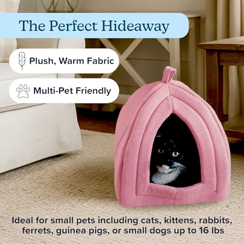 Cat House Indoor Bed with Removable Foam Cushion (Pink)