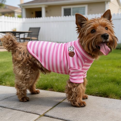 Turtleneck Dog Shirt Cute Doggie Embroidery Super Soft Dog Sweatshirt Stretchy Striped Puppy Pullover for Cats Small Medium Large Dogs (Pink Striped / X-Large)