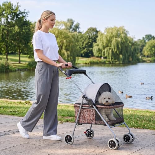 Foldable Pet Stroller for Small (Leopard Skin)