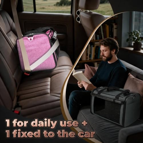 2 Packs 25 lbs Soft Sided Pet Carrier for Large Cat & Small Dog (17.5"L x 11.0"W x 11.0"H / Pink*1+Grey Green*1)