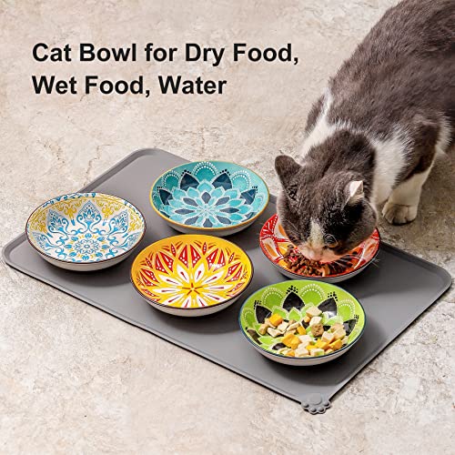 Boho 5 Ceramic Cat Bowls with Silicone Mat (ASCOLOR)