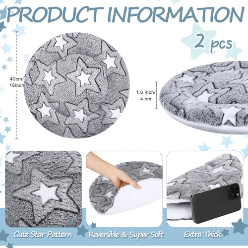 2 Pack Self Heating Cat Pad Self Heating Cat Bed Machine Washable Heat Pet Mat Reversible Body Thermal Warm Round Dog Bed Crate Blanket for Feral and Indoor Cats (16'' / Double Star)