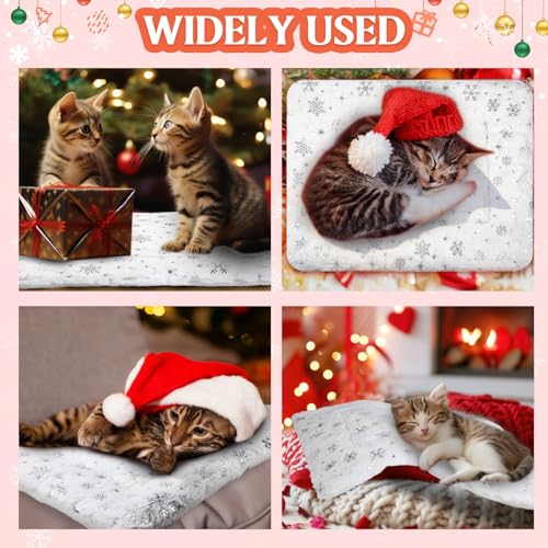 2 Pack Christmas Self Warming Cat Mat Snowflake Thermal Pet Blanket (White)