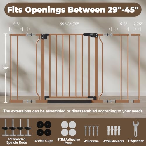 29" 45" Baby Gate for Stairs & Doorways (Brown / 29-45"Wide, 30"Tall)