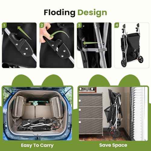 3 Wheel Foldable Pet Stroller for Dogs and Cats (Black / 29.13"×39.37"×17.71")
