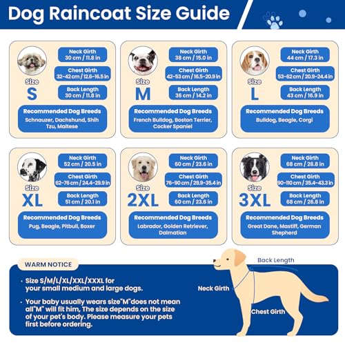 Dog Raincoat Waterproof Rain Jacket with Hood (XXXL(Back Length26.7") / Blue)
