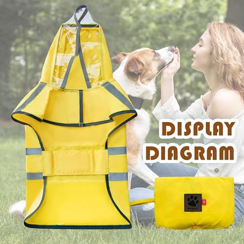 Dog Raincoat Adjustable Rain Jacket with Hooded Double Layer for Large Medium Small Dogs Puppies (Yellow / XX-Large)