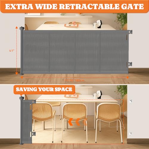Retractable Baby Gates (Gray / 41" Tall x 71" Wide)