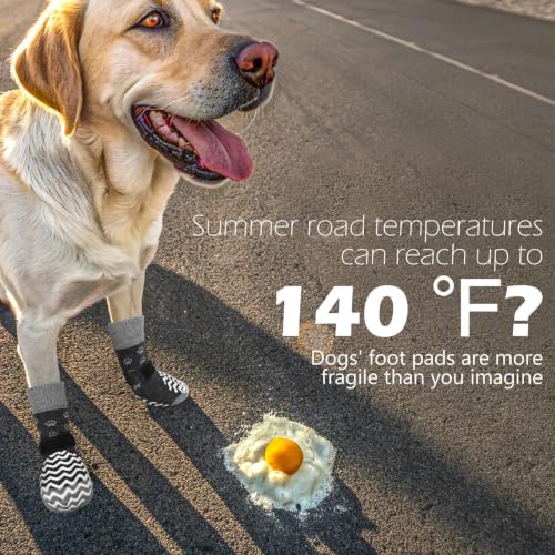 Anti Slip Dog Socks to Prevent Licking Paws for Hot Pavement (Grey / Large)