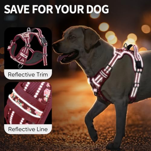 Large Dog Harness (XL / Flower Burgundy)
