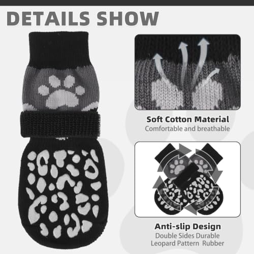Dog Socks Shoes for Hot Pavement (Grey+black / X-Large(4 Pack))