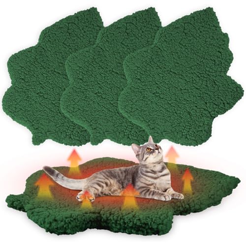 3 Pack Self Warming Pet Bed Leaf Shape Self Heating Cat Dog Mat Washable Thermal Sleeping Pad for Indoor Outdoor Hedgehog (Dark Green / Medium-18"x24")