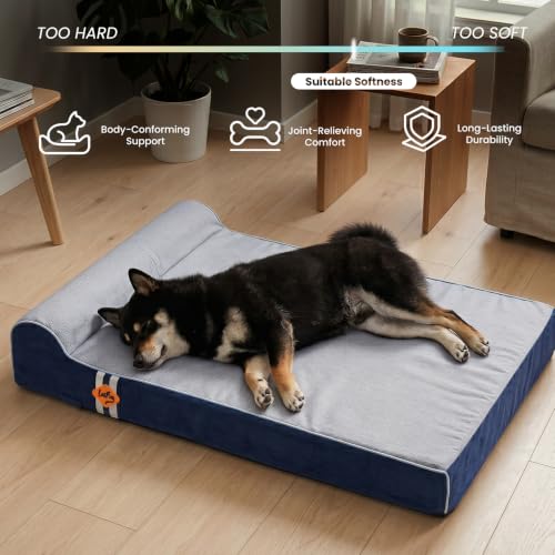 Orthopedic Memory Foam Dog Bed with Pillow and Durable Water Proof Liner & Removable Washable Cover & Smart Design Medium (34.0"L x 22.0"W x 5.5"Th / Slate Blue)