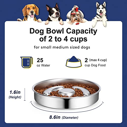 Slow Feeder Dog Bowl Stainless Steel (2 Cups/ 1.6" Deep (Max 4Cups))